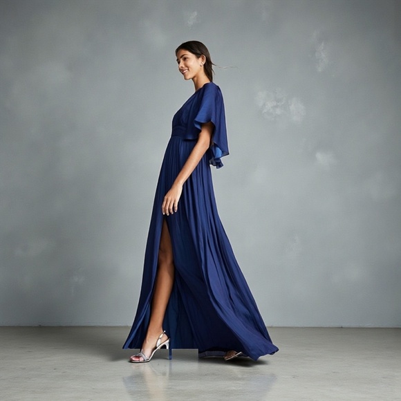 Halston Heritage Dresses & Skirts - HALSON HERITAGE V-Neck Long Flowy Dress Evening Gown in Blue Size 2